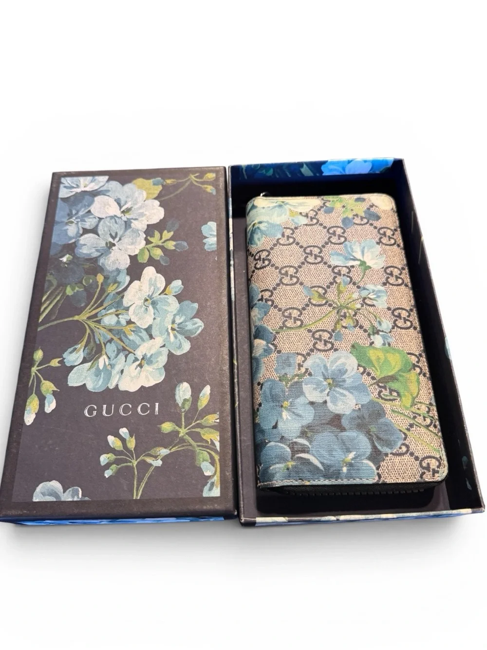 Gucci GG Blooms Zip Around Wallet Blue Floral Wallet w/ Gift Box Made in Italy - Picture 2 of 15